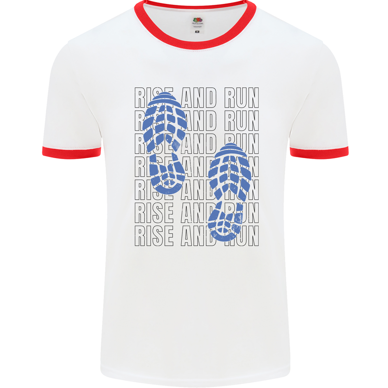 Rise & Run Running Marathon Cross Country Runner Mens Ringer T-Shirt White/Red