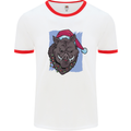 A Christmas Boar Wearing an Xmas Hat Pig Mens Ringer T-Shirt White/Red