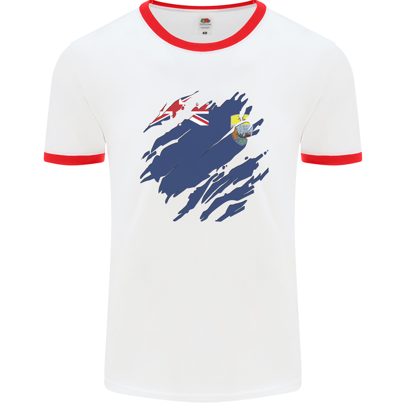 Torn Flag Saint Helena Mens Ringer T-Shirt White/Red