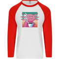 Grumpy Axolotl With Coffee Mens L/S Baseball T-Shirt White/Red