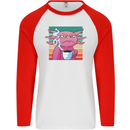 Grumpy Axolotl With Coffee Mens L/S Baseball T-Shirt White/Red
