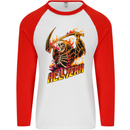 Hell Yeah Grim Reaper Skull Heavy Metal Mens L/S Baseball T-Shirt White/Red