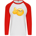 Emoji Middle Finger Flip Funny Offensive Mens L/S Baseball T-Shirt White/Red