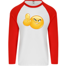 Emoji Middle Finger Flip Funny Offensive Mens L/S Baseball T-Shirt White/Red