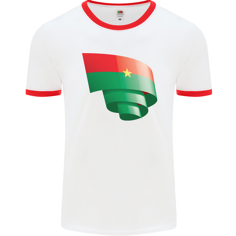 Curled Burkina Faso Flag Day Football Mens Ringer T-Shirt White/Red