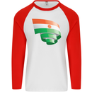 Curled Niger Flag Nigerien Day Football Mens L/S Baseball T-Shirt White/Red