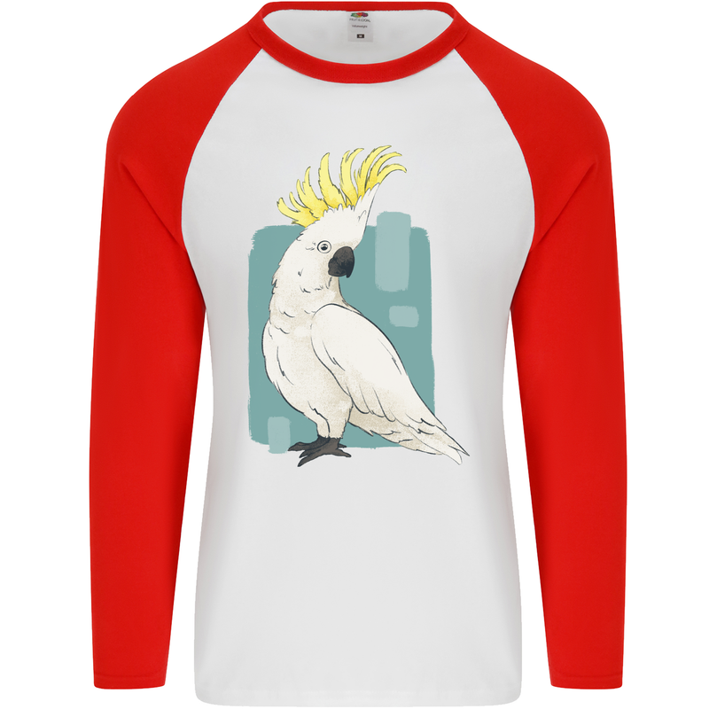 A Cockatoo Mens L/S Baseball T-Shirt White/Red