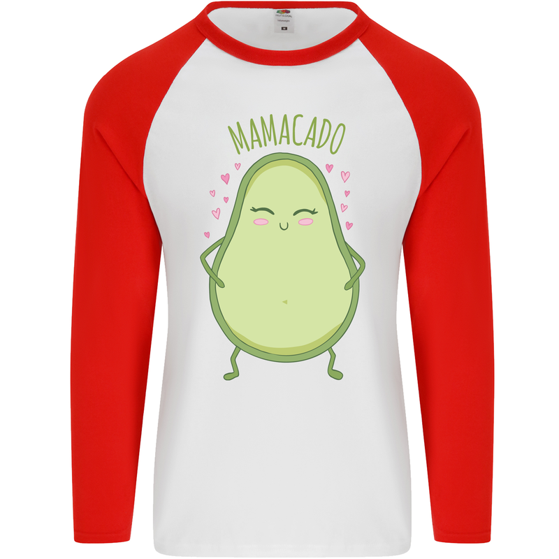 Funny Mother's Day Mamacado Avacado Mens L/S Baseball T-Shirt White/Red