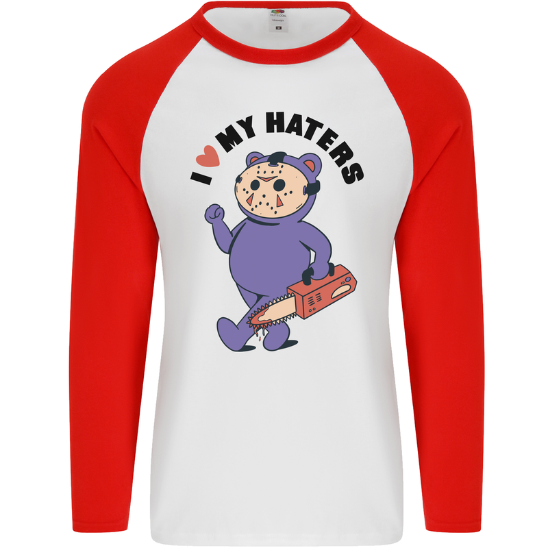 I Love My Haters Funny Halloween Mens L/S Baseball T-Shirt White/Red