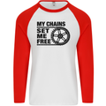 My Chains Set Me Free Cycling Cyclist Bike Mens L/S Baseball T-Shirt White/Red