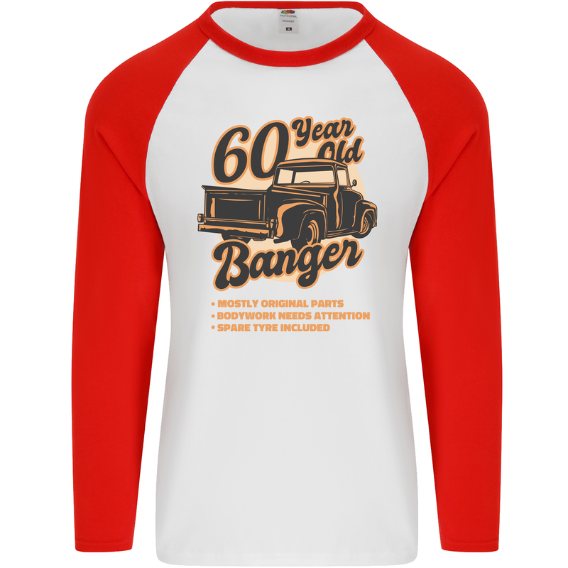 60 Year Old Banger Birthday 60th Year Old Mens L/S Baseball T-Shirt White/Red