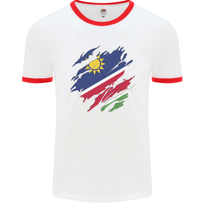 Torn Namibia Flag Namibian Day Football Mens Ringer T-Shirt White/Red