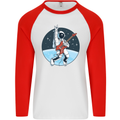 Space Rock Funny Astronaut Guitar Guitarist Mens L/S Baseball T-Shirt White/Red