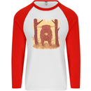 A Highland Cow Mens L/S Baseball T-Shirt White/Red
