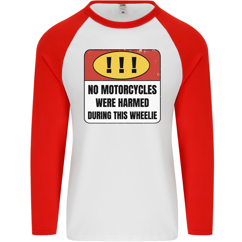 Funny Wheelie Motorbike Motocross MotoX Mens L/S Baseball T-Shirt White/Red