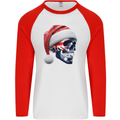 Australian Christmas Skull Xmas Australia Flag Mens L/S Baseball T-Shirt White/Red