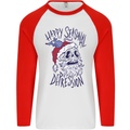 Christmas Bah Humbug Skull Scrooge Mens L/S Baseball T-Shirt White/Red