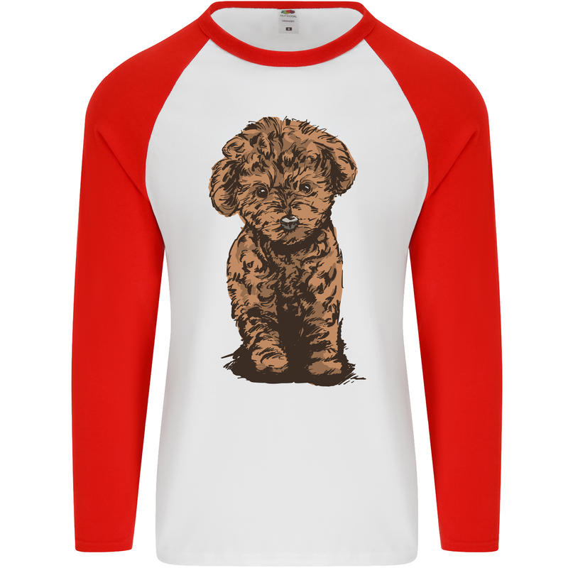 Dogs Cute Labradoodle Puppy Mens L/S Baseball T-Shirt White/Red