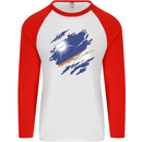 Torn Marshall Islands Flag Day Football Mens L/S Baseball T-Shirt White/Red