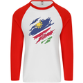 Torn Namibia Flag Namibian Day Football Mens L/S Baseball T-Shirt White/Red