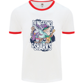 Dungeons & Sharks Role Play Games RPG Mens Ringer T-Shirt White/Red