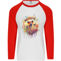 Watercolour Hedgehog Mens L/S Baseball T-Shirt White/Red