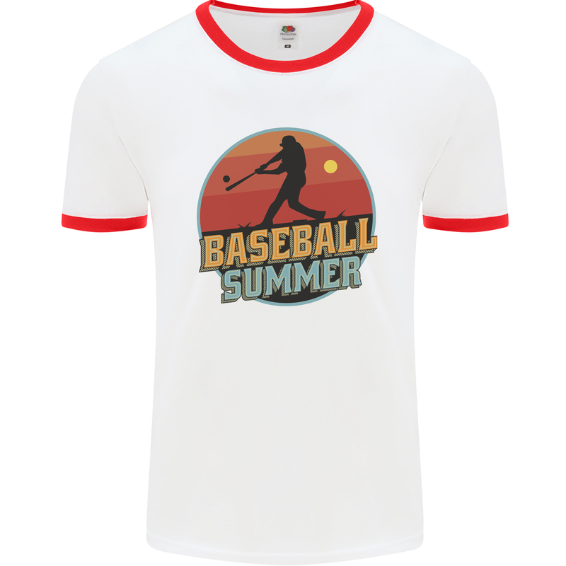 Baseball Summer Mens Ringer T-Shirt White/Red