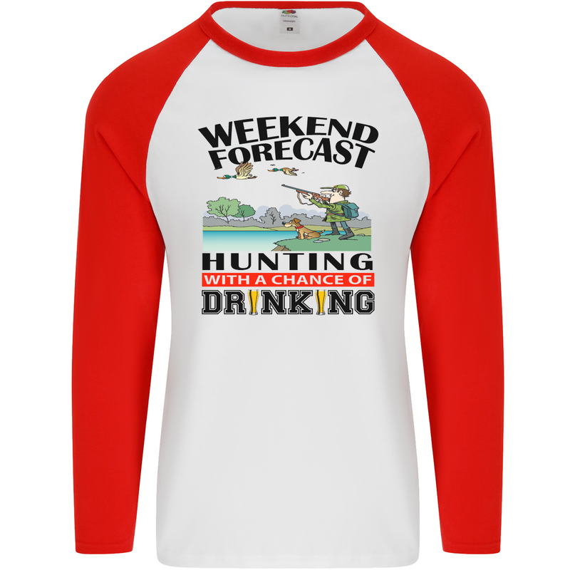 Hunting Weekend Alcohol Beer Funny Hunter Mens L/S Baseball T-Shirt White/Red