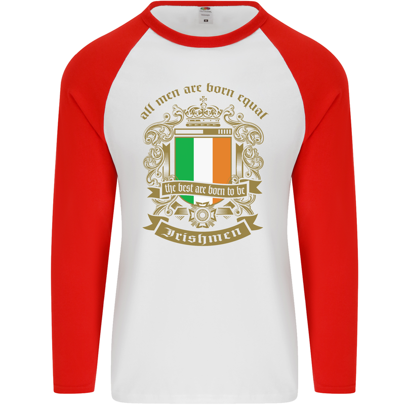 All Men Are Born Equal Irish Ireland Mens L/S Baseball T-Shirt White/Red