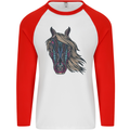 A Tribal Horse Equestrian Mens L/S Baseball T-Shirt White/Red