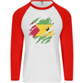 Torn Sao Tome and Principe Flag Day Football Mens L/S Baseball T-Shirt White/Red