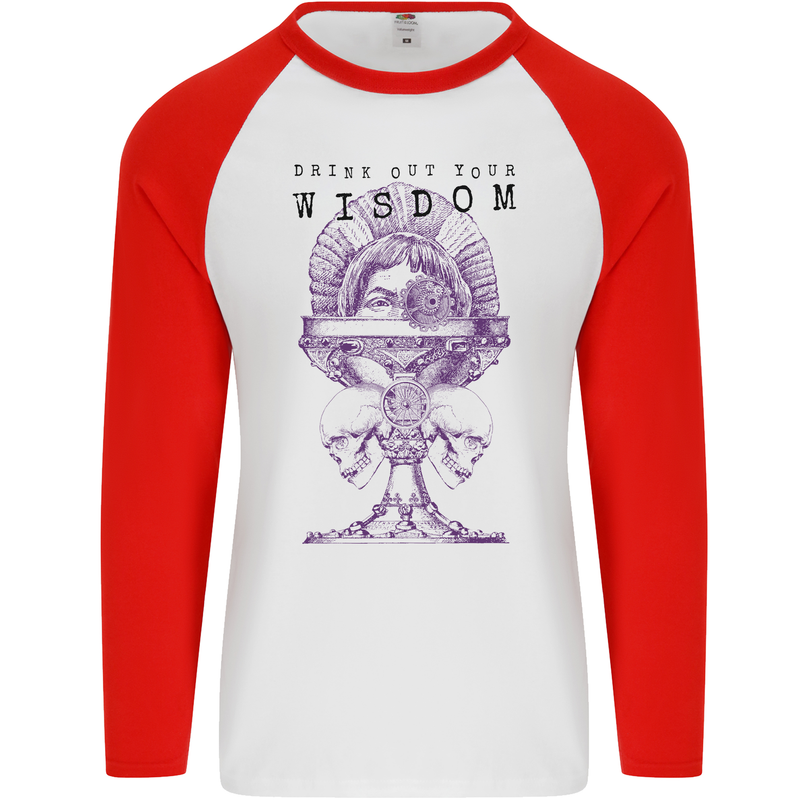 Wisdom Goblet Obscure Makabra Mens L/S Baseball T-Shirt White/Red