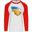 Curled Ukraine Flag Ukrainian Day Football Mens L/S Baseball T-Shirt White/Red