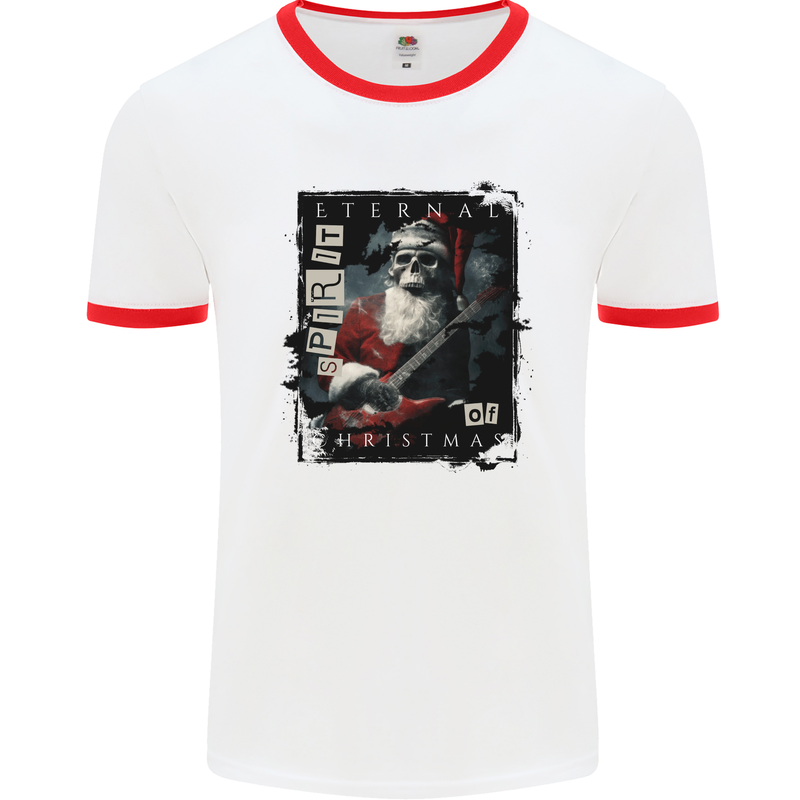 Eternal Spirit of Christmas Skull Guitar Rock Music Mens Ringer T-Shirt White/Red