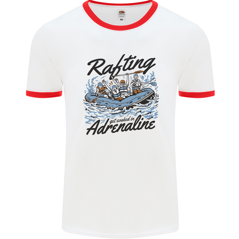 Rafting Get Soaked in Adrenaline White Water Mens Ringer T-Shirt White/Red