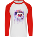 Hedgehog Watercolour Mens L/S Baseball T-Shirt White/Red