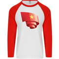 Curled Vietnam Flag Vietnamese Day Football Mens L/S Baseball T-Shirt White/Red
