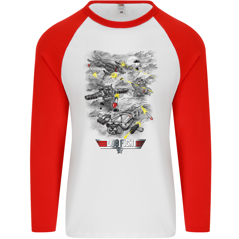 Dog Fight Parody Airforce RAF Funny Mens L/S Baseball T-Shirt White/Red