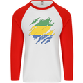 Torn Gabon Flag Gabonese Day Football Mens L/S Baseball T-Shirt White/Red