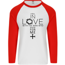 In Love With the Cross Christian Christ Mens L/S Baseball T-Shirt White/Red