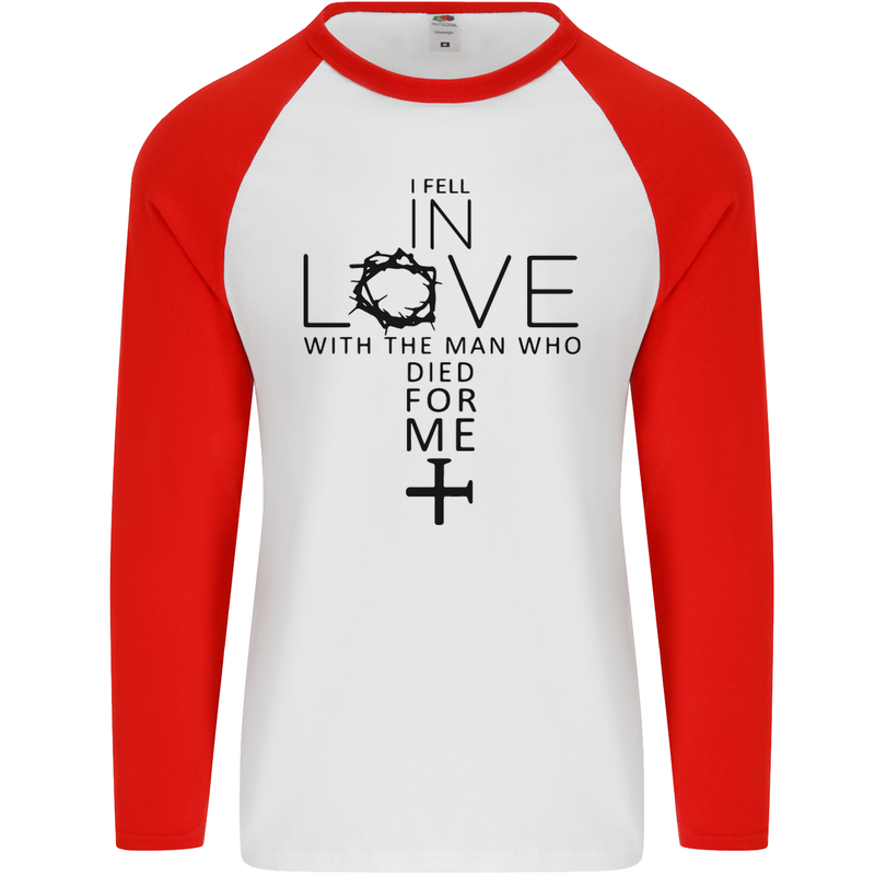 In Love With the Cross Christian Christ Mens L/S Baseball T-Shirt White/Red