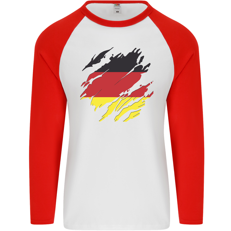 Torn Germany Flag German Day Football Mens L/S Baseball T-Shirt White/Red