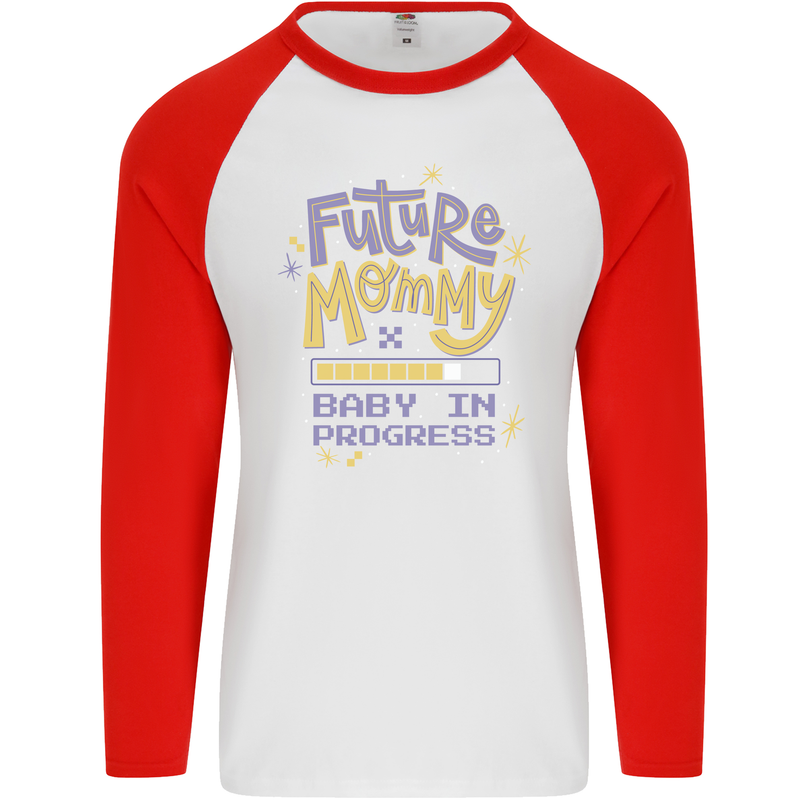 Future Mommy New Baby in Progress Pregnancy Mens L/S Baseball T-Shirt White/Red