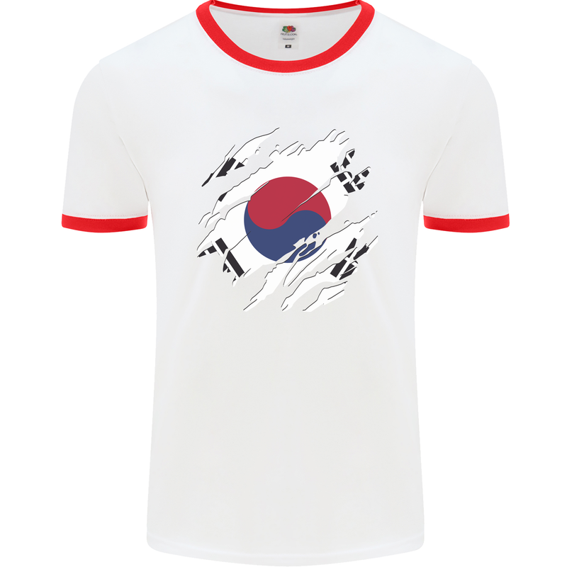 Torn South Korea Flag Korean Day Football Mens Ringer T-Shirt White/Red