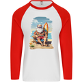 Christmas Santa With Surfboard Xmas Surfing Mens L/S Baseball T-Shirt White/Red