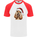 Christmas Cocker Spaniel Xmas Hat Dog Mens S/S Baseball T-Shirt White/Red