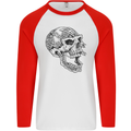 Viking Skull Symbols Mens L/S Baseball T-Shirt White/Red