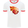 Curled Macedonia Flag Macedonian Day Football Mens Ringer T-Shirt White/Red