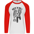 Rock N Roll Forever and Ever Guitar Mens L/S Baseball T-Shirt White/Red