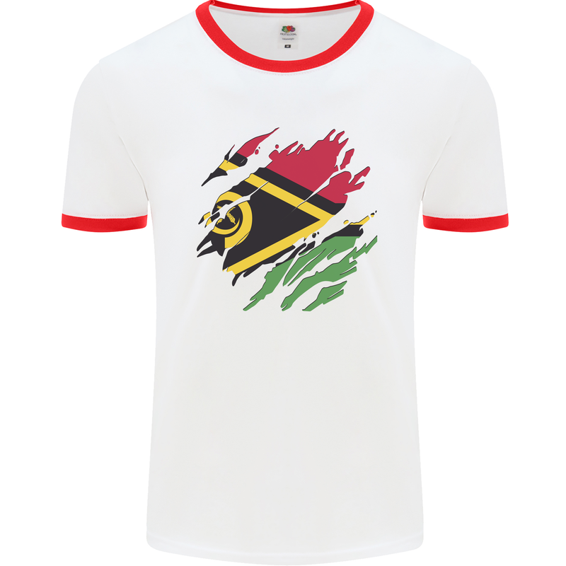 Torn Vanuatu Flag Day Football Mens Ringer T-Shirt White/Red